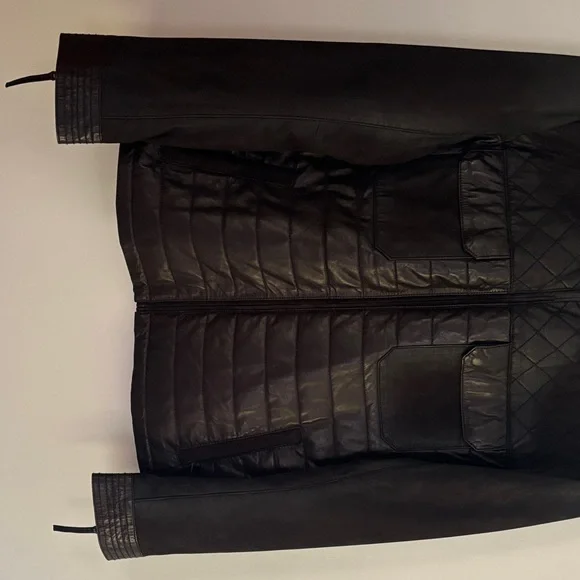 Men's Black Leather Bomber Jacket XL - Picture 12 of 16